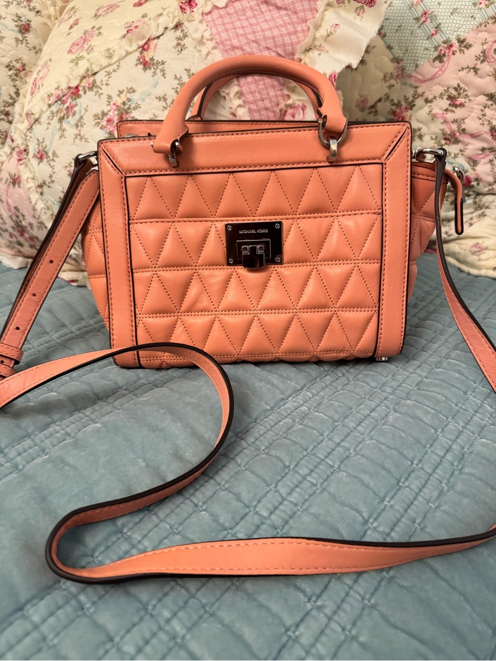 Michael Kors Quilted Peach/Coral Crossbody Satchel